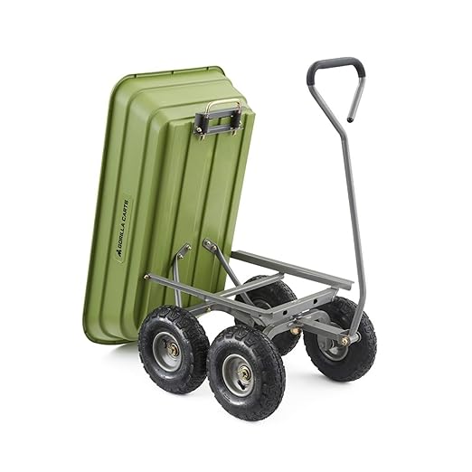 Gorilla Carts Poly Garden Dump Cart, 4 Cu Ft Tub, 600 lb Haul Capacity, Green – Heavy-Duty Utility Wagon with Quick-Release Dumping & Pneumatic Tires for Yard, Landscaping and Gardening