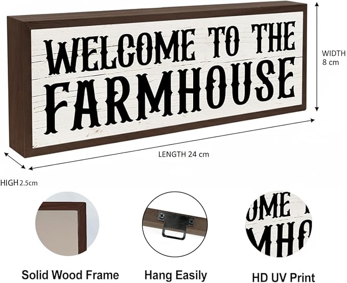 Welcome to the Farmhouse Sign, Country Style Welcome Decor for Home, Front Door Porch Entryway Decors, Cottage Decor, Housewarming Decoration 9.5x3.1x1 inches
