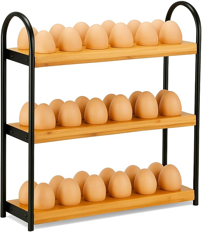 Wooden Egg Holder Countertop 3-layer Hold 36 Eggs Fresh Storage, for Kitchen Organization and Pantry Storage Home Collecting(Bamboo Wood)