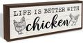 Chick Decor, Life is Better with Chicken Sign, Inspirational Chicken Quote Sign, Rustic Hanging Plaque, Country Style Home Farmhouse Decor, Yard Decors 9.5x3.1x1 inches