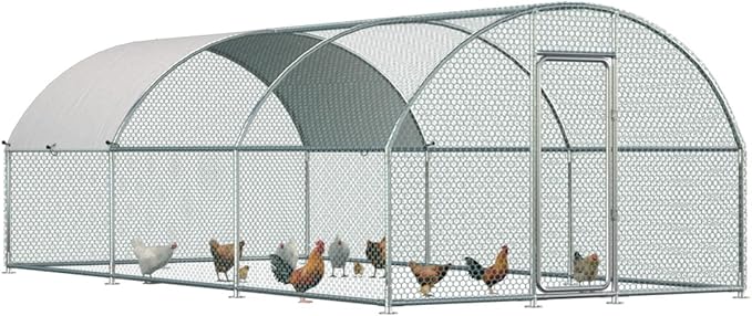 Esright Extra Large Metal Chicken Coop Run for Yard with Cover, 19.5x10x6.4 FT Walk-in Chicken Pen for Outdoor, Backyard, and Farm, Hen Cage House Suitable for 15-20 Chickens and Other Poultry