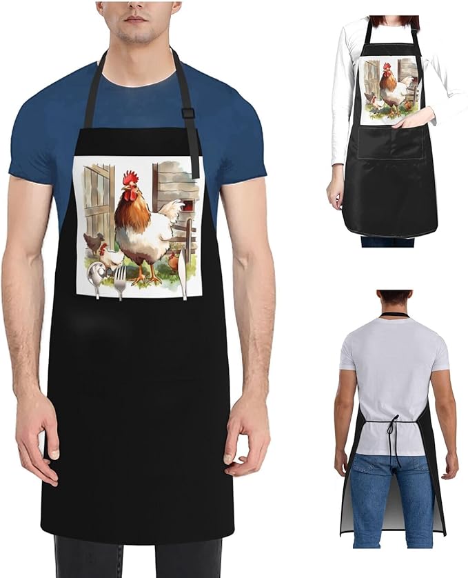 Farm Animals Aprons for Women with 2 Pockets, Kitchen Cooking Apron for Men, Water and Oil Resistant, Adjustable Bib Apron Extra Long Work Aprons for Dishwashing, Dog Grooming