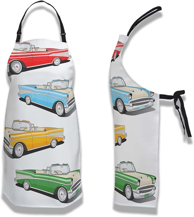 Apron for Cooking for Women Vintage Car Kitchen Aprons for Men for Kitchen Cooking Restaurant BBQ Painting Crafting Gardening 27” (W) x 31” (H), Waterproof Aprons