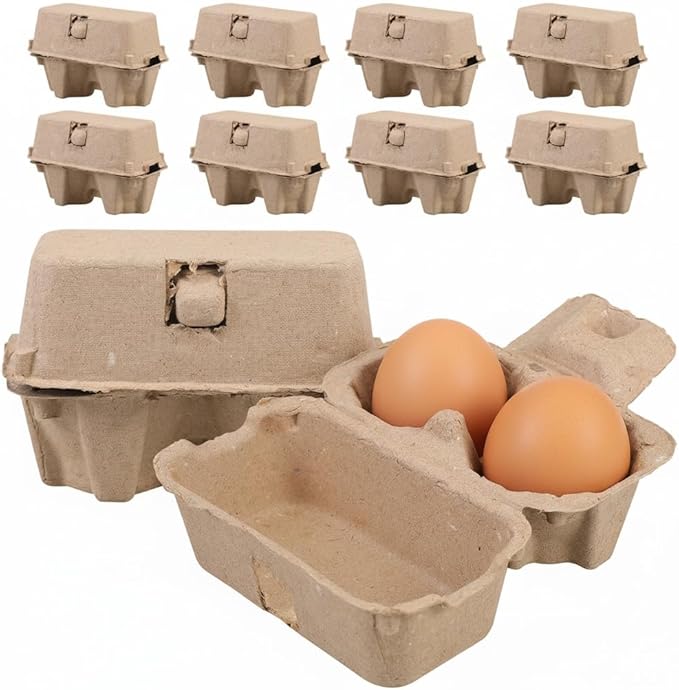 DOITOOL 25 Pcs 2 Count Egg Cartons Bulk, Natural Paper Pulp Chicken Egg Storage Containers Holder for Easter Party Kitchen Supermarkets Farm Market Display