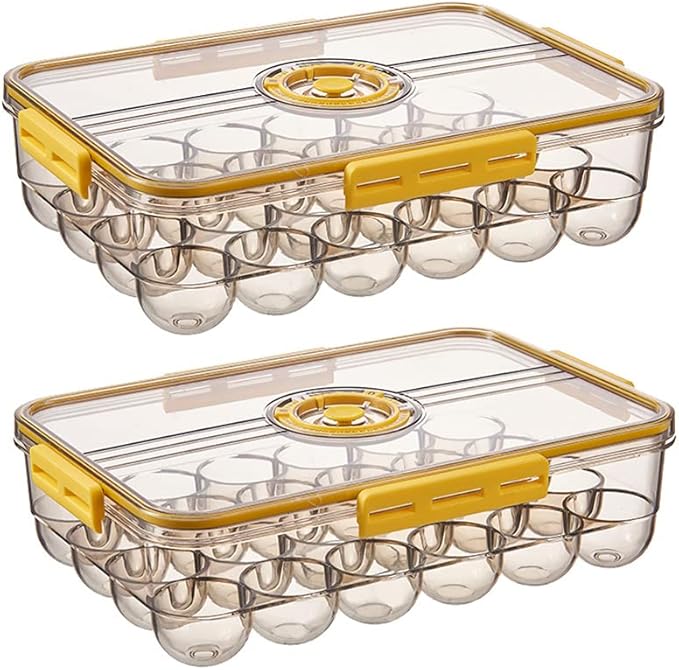 CottonColors Egg Holder for Fridge 24 Container for Refrigerator Organizer for Refrigerator Stackable Storage With Lids for Timer(2 pack)