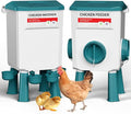 Chicken Feeder and Waterer Set, 3 Gallon/26.5 Pounds, Automatic Chicken Feeders and Chicken Waterer, Detachable for Chickens, Duck & Quail Coop Use, Outdoor Farm & Backyard (Lake Blue)