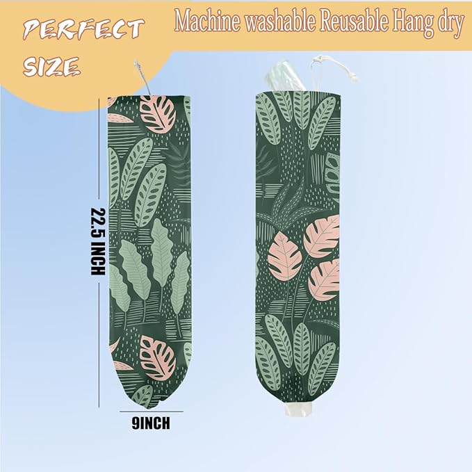 Seaweed Plastic Bag Holder, Wall Mount Grocery Bag Holder, Plastic Storage Bag, Botanical Rustic Kitchen Storage Organizer Grocery Bags with Drawstring, Gifts for Women Mom Grandma