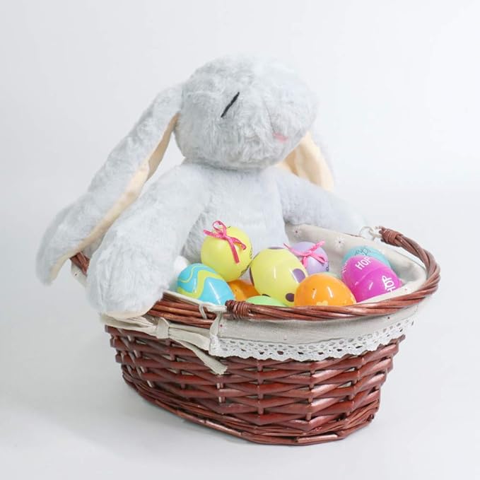 MEIEM Wicker Gift Baskets Empty Oval Willow Woven Picnic Cheap Easter Candy Storage Wine Basket with Handle Egg Gathering Wedding Basket (Brown)