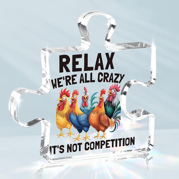 Funny Rooster Farmhouse Kitchen Sign Decor Relax We're All Crazy It's Not Competition Acrylic Sign For Gothic Boho Rustic Home Farm Chicken Coop Decor