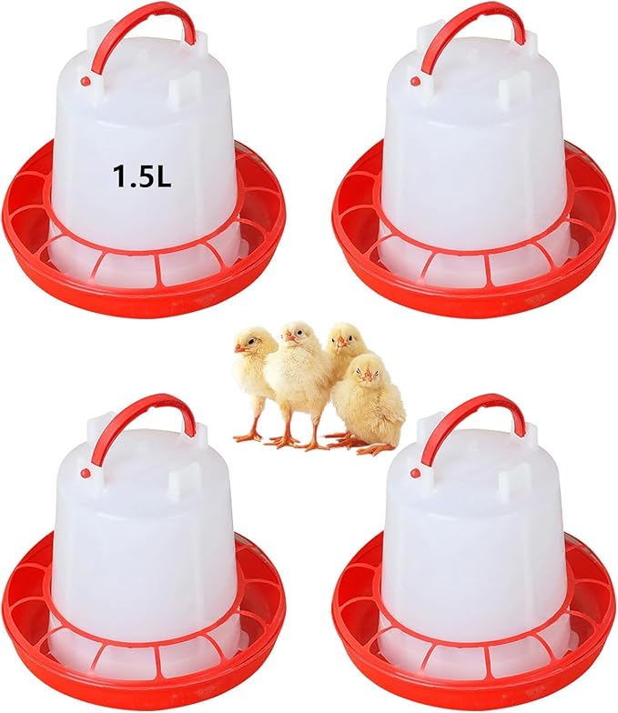 2pcs Chicken Feeder and Waterer Set, Chicken Water Dispenser, Baby Chick Waterer, 1.5L Poultry Waterer Kit, No Spill Design for Baby Chicks, Ducklings