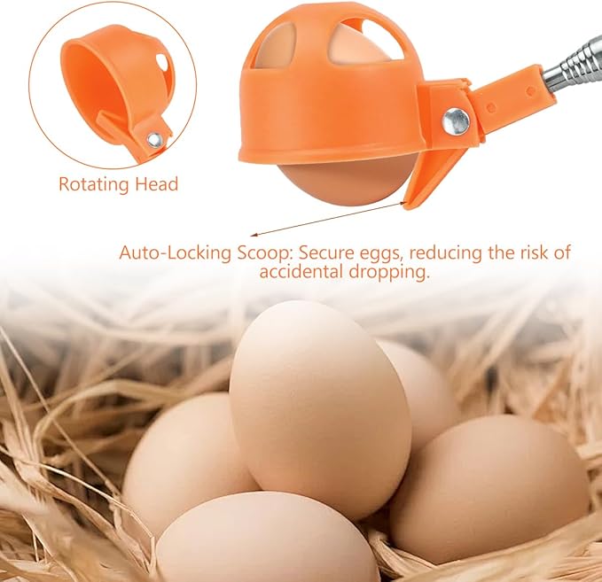 Extendable Egg Grabber for Chicken Eggs Picker Scoop Tool with Anti-Slip Handle for Picking Eggs Orange