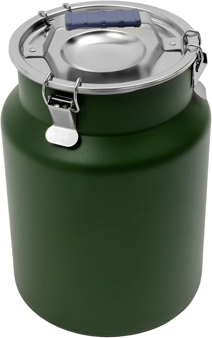 12L/3.17Gal Stainless Steel Airtight Canister Round Green Food Storage Canisters with Airtight Lid&Locking Clamp Rice Cereal Grain Canisters Container Bucket for Rice Milk Jug Coffee Bean Storage