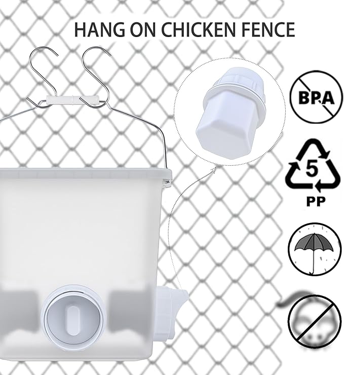 Large Automatic Chicken Feeder No Waste Poultry Feed Bucket 3 Gallon Feeding Container with 3 Ports