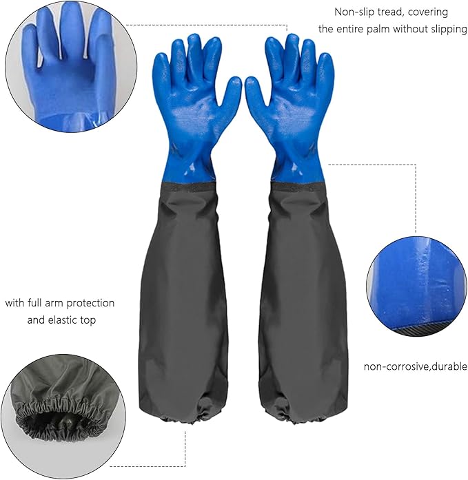 2 Pack Waterproof Rubber Vinyl Apron 40 Inch with 1 Pair Chemical Resistant Rubber Gloves(22 Inch),Heavy Duty Adjustable Dishwasher Apron,Work Aprons for Dishwashing, Cooking, Butcher, Lab, Gardening