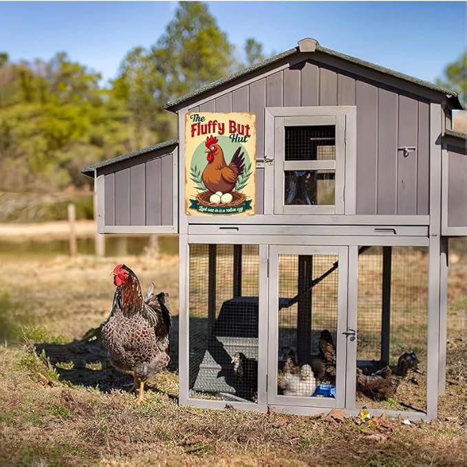 Fluffy Butt Hut Chicken Coop Sign Decorative Outdoor Yard Art for Farmhouse Decor 6x8 Inch