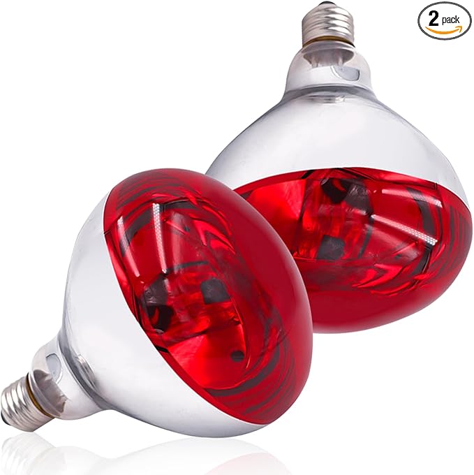 250 Watt R40 Red Heat Lamp Bulbs (2-Pack) - Infrared Incandescent Light Bulb for Chickens, Chicks, Reptiles, Pets, Poultry, Brooder, Coop, Bathroom & Sauna - E26 Base, 120V