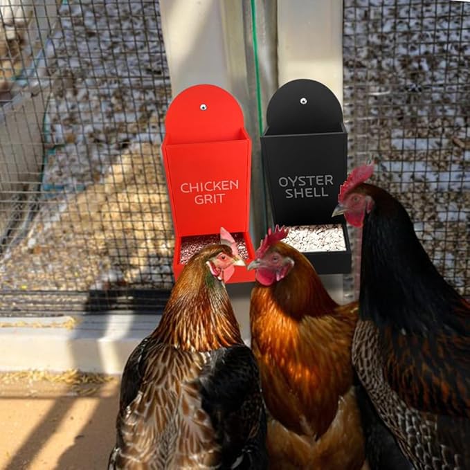 Chicken Oyster Shell and Grit Feeder, Hanging Chicken Feeder Trough, Oyster Shell Feeders for Chickens, Chicken Coop Accessories, Gravity Poultry Feeder, Automatic Chicken Feeders (Set C)