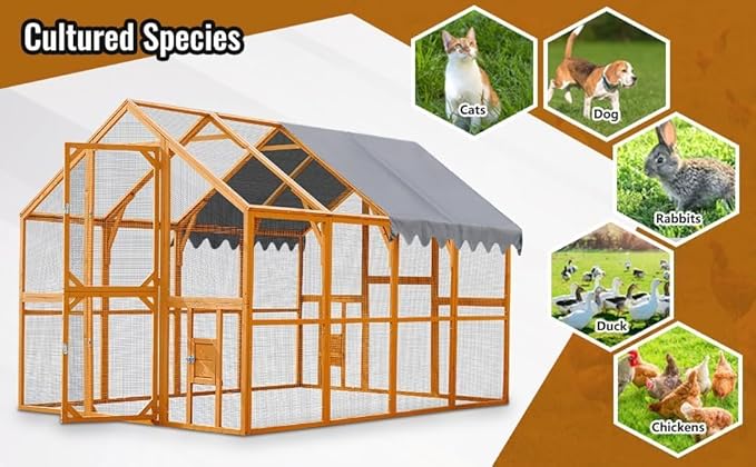 Endark 110" Large Walk-in Chicken Coop: A Spacious Outdoor Yard & Playpen with Waterproof Roof. Features Durable Wood Construction for Superior Rain Protection (Brown) (Brown)
