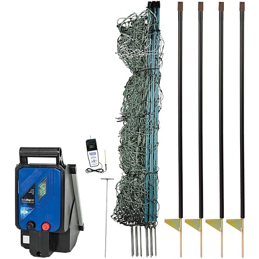 Premier 1 PoultryNet® Plus, 42"H x 100'L Electric Fence Starter Kit | Extra Line Posts to Reduce Sag | Includes: Solar Energizer, FiberTuff™ Support Posts and Tester | Green/Black