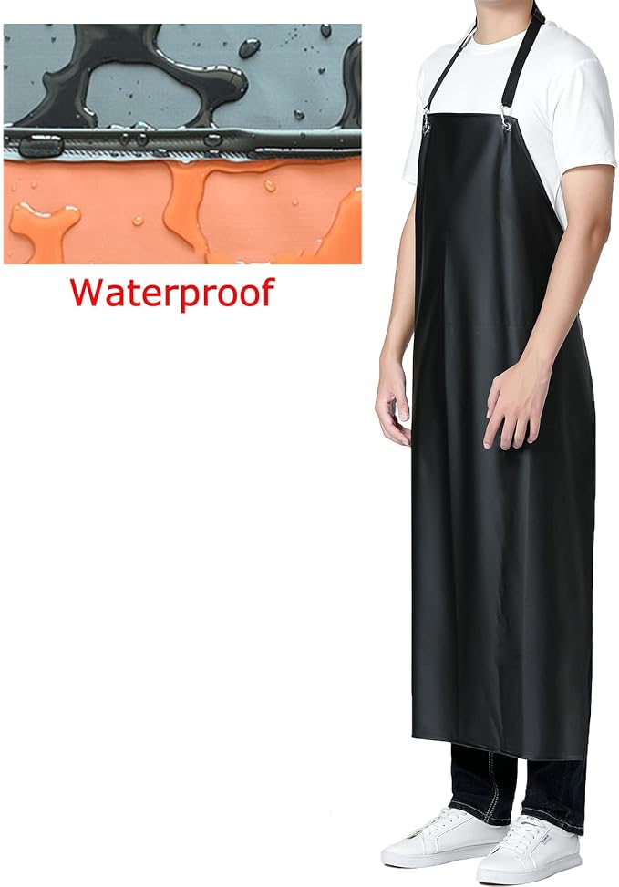 Waterproof Rubber Apron - Chemical Resistant Apron with Adjustable ties for Dishwashing,Kitchen,Cleaning-Blackred*3pcs
