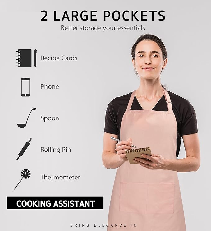 Syntus Adjustable Bib Apron with 2 Pockets Cooking Kitchen Aprons for Women Men Chef