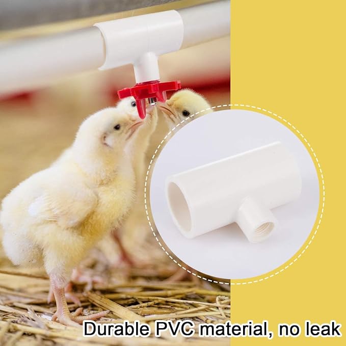 20 Pack Chicken Waterer PVC Tee Fittings - Fully Automatic for Threaded Chicken Waterer Nipples/Cups/Feeders/Poultry Water Drinker, White