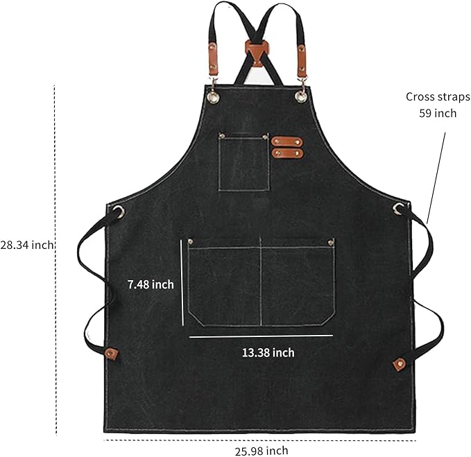 Adjustable Kitchen Apron Set With Pockets, Heavy Duty Cooking Apron for Men and Women, Black/Grey