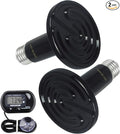 OMAYKEY 2-Pack 150W Ceramic Heat Lamp with 1-pcs Digital-Thermometer, Infrared Heat Emitter Bulbs for Reptiles, Amphibians, Chicken Brooder Coop Lizard Turtle Snake Aquarium, No Light No Harm