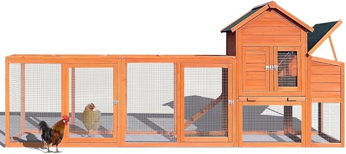 122 Inch Wooden Chicken Coop for Outdoor Use with Nesting Box and Run, Large Capacity Poultry House for 3-4 Chickens