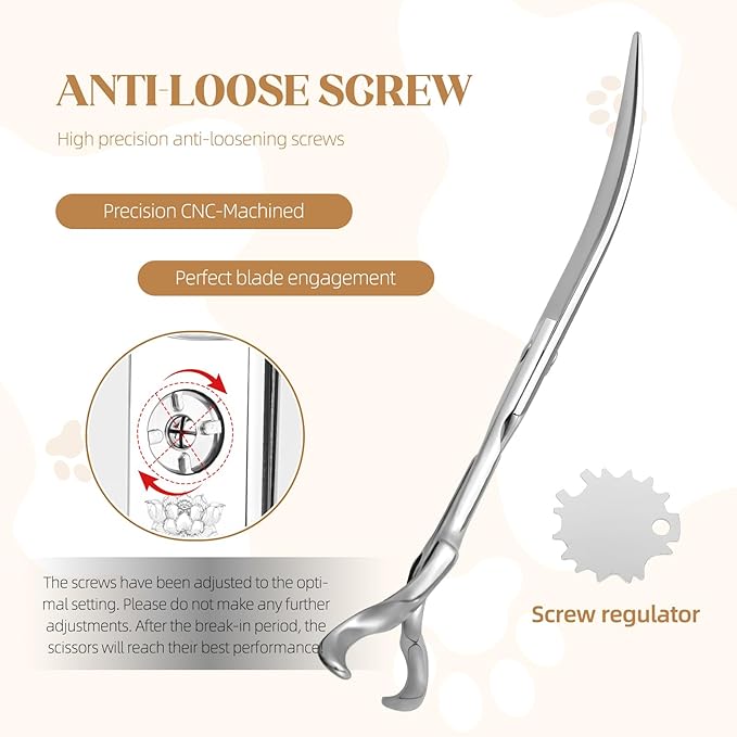 7.5 In Curved Dog Grooming Scissors, Professional Japan VG10 Steel Pet Grooming Shears, Ergonomic Reversible Handle for Face, Eyes, Paws, and Body