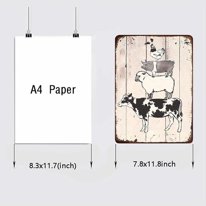 Farm Animals Metal Sign Vintage Style Wall Decor for Rustic Farmhouse Gift 12x8 Inches