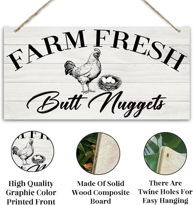 Kitchen Sign, Farmhouse Wall Decor, Decorative Wall Plaque, Chicken Coop Sign, Chicken Decor, Rustic Decoration for Hen House, Country Style Decor for Home Kitchen, Farm Fresh Eggs Sign