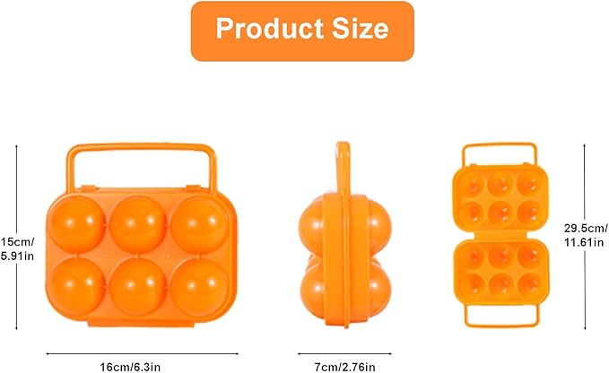 Pack of 3 Plastic Portable Camping Egg Carrier With D Buckle - 6 Eggs Capacity, Kitchen Storage Box, Tray Carriage Dispenser for Refrigerator