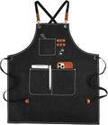 Cross-Back Chef Aprons for Men Women with Pockets,Cotton Canvas Adjustable Cooking Work Apron for Kitchen