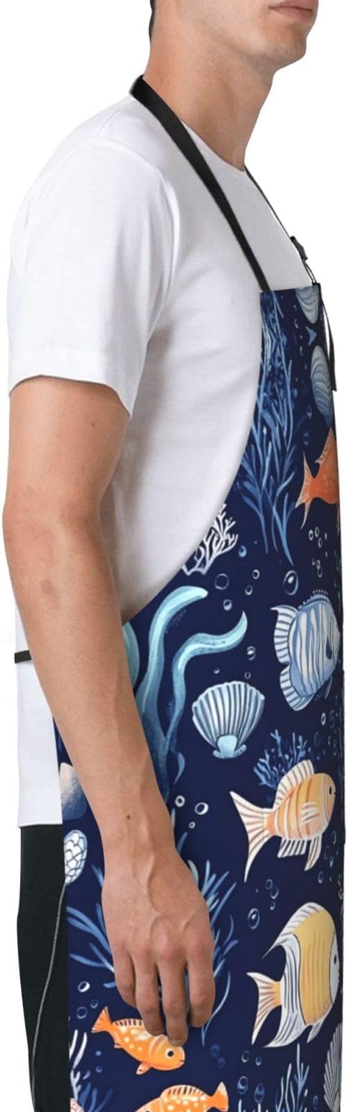Kitchen Aprons for Men Women Waterproof Apron with 2 Pockets Whale Tail Apron Adjustable Bib Aprons