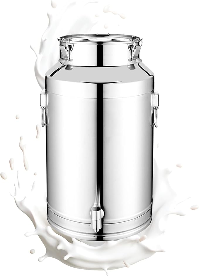 Food Storage Canister - Stainless Steel Milk Pail Holder, Airtight Metal Grain Bin with Secure Clamp Cover, Moisture Blocking Preservation Feature, Ideal for Beer Tea Cereal Bean Snack