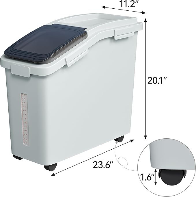 YITAHOME Large Ingredient Storage Bin, Commercial Rice Container With Wheels, Scoop, Lid and Scale - Bulk Flour Bin for Kitchen