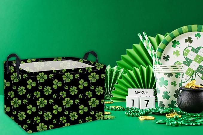 Rectangle Patrick's Day Baskets Kids Baskets Clover Storage Bin Organizer Box for Room Decor Gift Basket