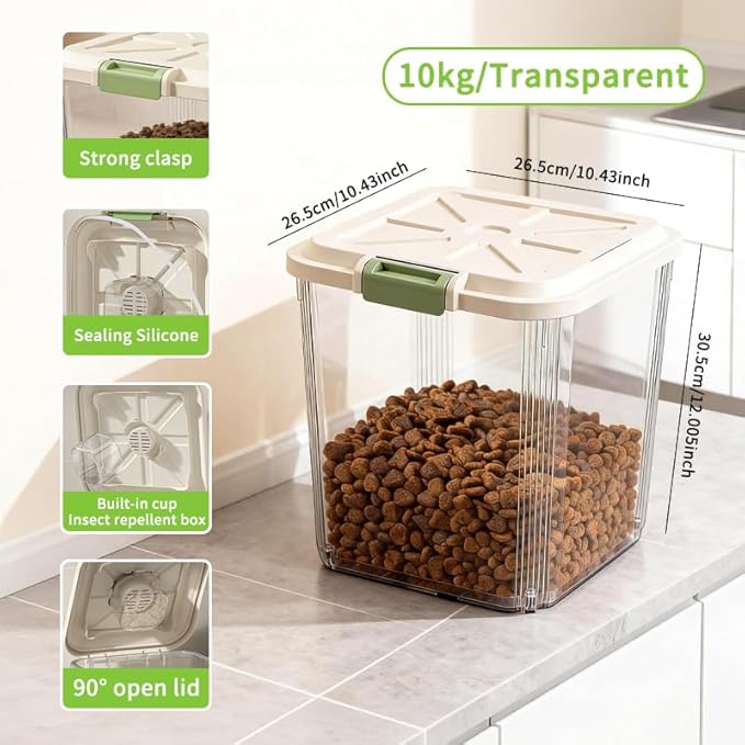RPZ Large Capacity Pet Food Storage Container with Wheels, Airtight Dog Cat Food Storage Bin for Kitchen Pantry, 10-55 lbs Bulk Dry Food Storage with Built-in Scoop & Locking Lid (10KG)