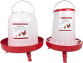 Hen's Choice Chicken Feeder and Waterer Set, 11 lb Feed Capacity, 2.1 Gallon Water Capacity, Adjustable Height (Red)