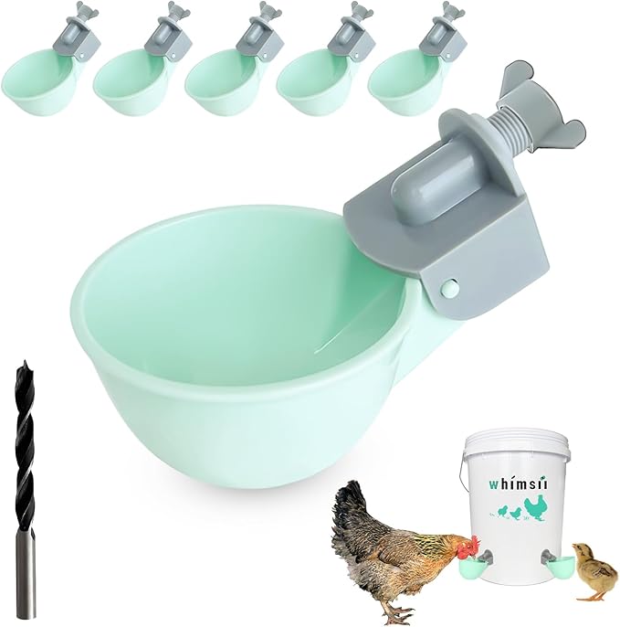 (6 Pack) Chicken Water Cups Feeder, Automatic Chicken Waterer, Anti-Leak System, Holds 50% More Water, Suitable for Chicks, Chicken, Duck, Quail, Turkey