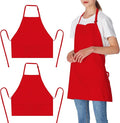 Jubatus 2 Pack 3 Pockets 100% Cotton Adjustable Bib Apron Chef Kitchen Cooking Aprons for Women Men, Red