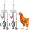 2 Pcs Chicken Enrichment Toys, Hanging Bird Toys with Metal Spoons, Colorful Chewing Foraging Toys, Poultry Coop Accessories for Chickens, Hens, Ducks, Parrots
