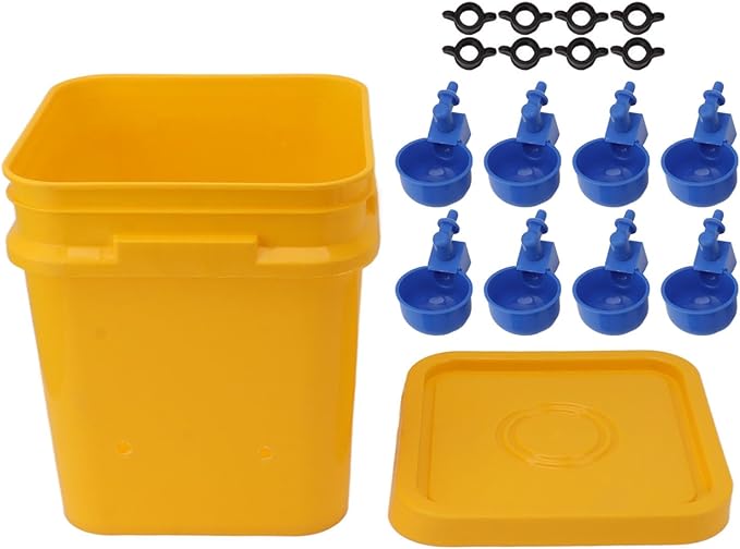 GLOGLOW Automatic Chicken Waterer Bowl, Durable Plastic with Gravity System, 12L Drinker for Chickens, Ducks and Other Poultry (Bucket + Blue Bird Bowl + Black Screws)