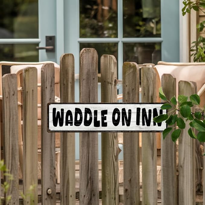 Waddle On Inn Metal Tin Sign Farmhouse Rustic Wall Decor for Kitchen Bathroom Entryway Living Room Bedroom 4x16 Inch