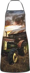 Old Tractor Photo Farm Printed Adjustable Chef Apron with Pockets - Unisex Cooking Apron for Kitchen Grill Painting & Restaurant Use