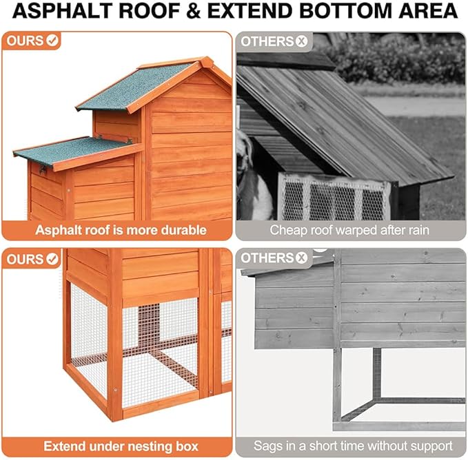 122" Large Chicken Coop Wooden Backyard Hen House - Indoor Outdoor Poultry Pet Hutch Garden Backyard Cage 2 Story Poultry Cage with Run, Chicken Nesting Box, Pull Out Trays and Anti-Slip Asphalt Ramp