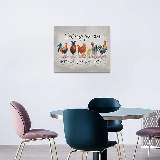 Rooster Kitchen Decor Wall Art Rustic Farmhouse Chicken Pictures Wall Decor Country God Says You Are Canvas Prints Framed Artwork Home Office Decorations For Bathroom Dinning Room 20"x16"