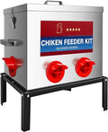 RYFT Chicken Feeder Box 40 Lbs-6 Feeding Port, Galvanized Metal No - Waste Poultry Feeder with Adjustable Legs & Locking Lid
