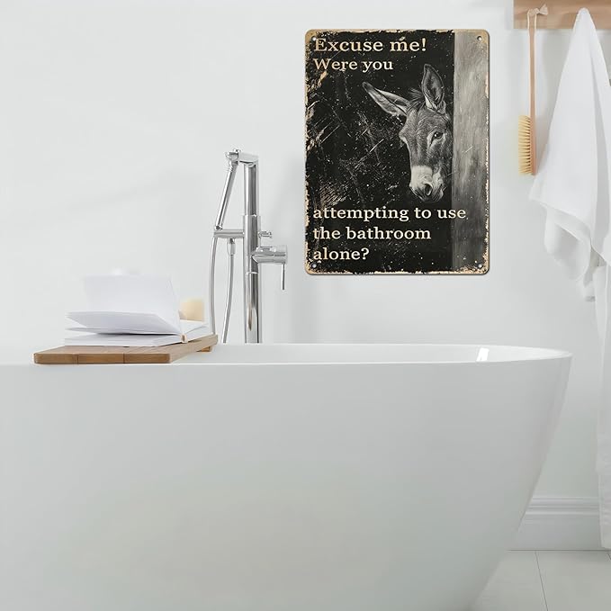 Vintage Donkey Metal Sign Excuse Me Funny Sign Wall Decor for Bathroom Retro Metal Sign Donkey Poster Home Decor 12 * 16inch